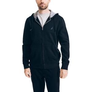 Nautica Long Sleeve Sueded Fleece Full Zip Hoodie Sweatshirt Sweater(True Black)