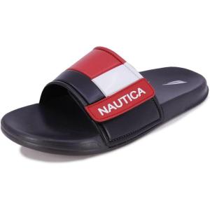 Nautica Men’s Athletic Slide Sandal, Adjustable Straps, Comfort Slip-On(Bower 2-black/White/Red)