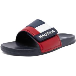 Nautica Men’s Athletic Slide Sandal, Adjustable Straps, Comfort Slip-On(Bower 2-navy/White/Red)