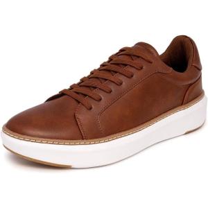Nautica Men’s Casual Court Fashion Sneakers Classic Low-Top Lace-Up Shoes Comfortable Everyday Walking Style with Durable Outsole and Vegan Leather Upper(Cognac-donley)