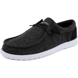 Nautica Men’s Comfort Loafers, Slip-On Boat Shoe, Lightweight Casual Stretch Sneaker-Rushford(Black White)