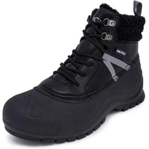 Nautica Men’s Duck Boots Waterproof Shell Insulated Snow and Rain Boot Lace-Up Winter Shoe Channing, Extended Sizes 7–16(Black-toyon Mid)