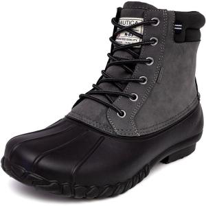 Nautica Men’s Duck Boots Waterproof Shell Insulated Snow and Rain Boot Lace-Up Winter Shoe Channing, Extended Sizes 7–16(Charcoal/Black)