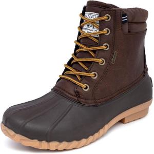 Nautica Men’s Duck Boots Waterproof Shell Insulated Snow and Rain Boot Lace-Up Winter Shoe Channing, Extended Sizes 7–16(Tan Pebbled)