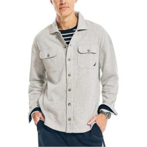 Nautica Men’s Fleece Button-up Shirt(Grey Heather)