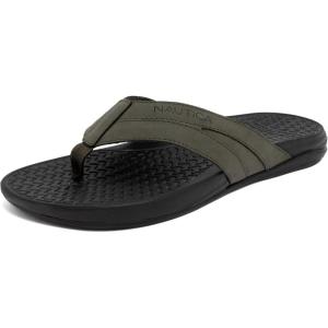Nautica Men’s Flip Flop, Beach Sandal, Boat Slide, Water Slippers(Olive-danix)