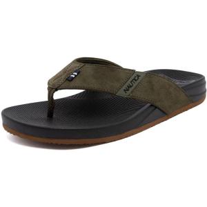 Nautica Men’s Flip Flop, Beach Sandal, Boat Slide, Water Slippers(Olive-welsey)
