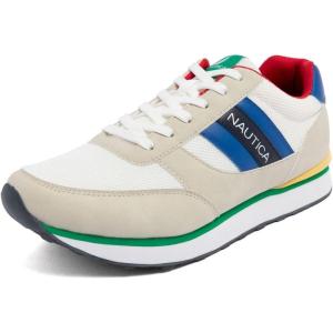 Nautica Men’s Lace-Up Sneakers – Casual, Stylish, and Comfortable for Walking(White Blue Red)