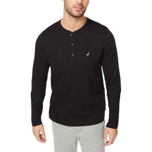Nautica Men’s Long Sleeve Henley Pajama Top(True Black)
