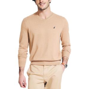 Nautica Men’s Nautica Navtech V-Neck Sweater(Coastal Camel Heather)