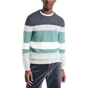 Nautica Mens Nautica Sustainably Crafted Striped Textured Crewneck Sweater(Grey Heather)