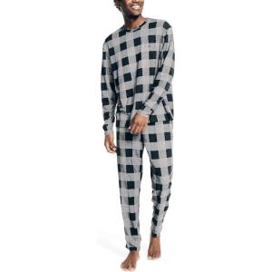Nautica Men’s Nautica Waffle Buffalo Plaid Pajama Pant Set(Storm Grey)