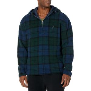 Nautica Men’s Printed Faux Shearling Quarter-zip Hoodie(Bayou Green)