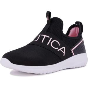 Nautica Youth Girls Slip-On Athletic Sneakers – Stylish Running and Tennis Shoes for Little and Big Kids(Aloise-black Peony)