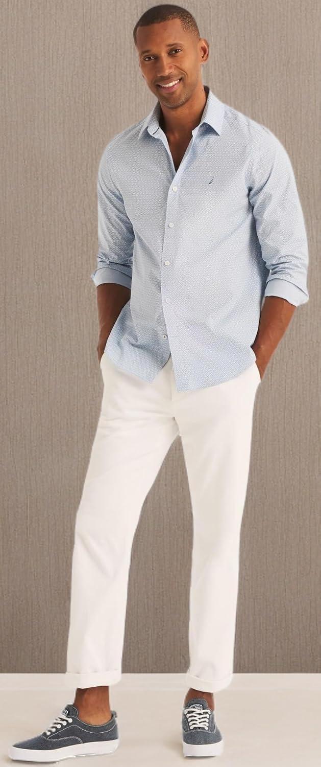 imageNautica Mens Classic Button Down ShirtPrint Crystal Blue
