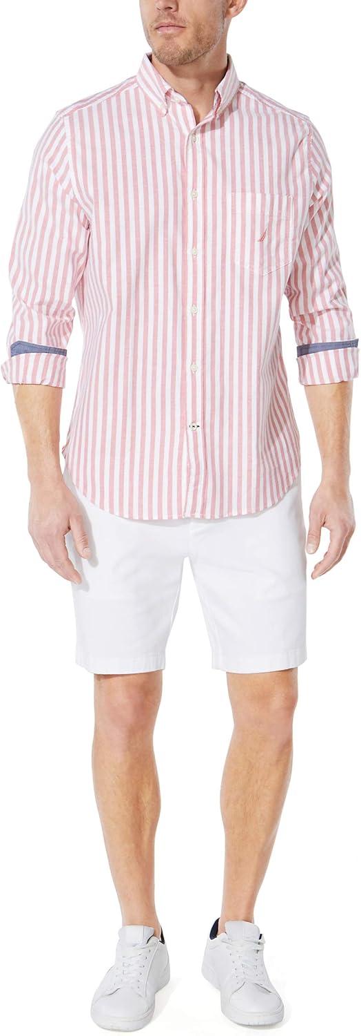 imageNautica Mens Classic Fit Stretch Solid Long Sleeve Button Down ShirtBright Coral