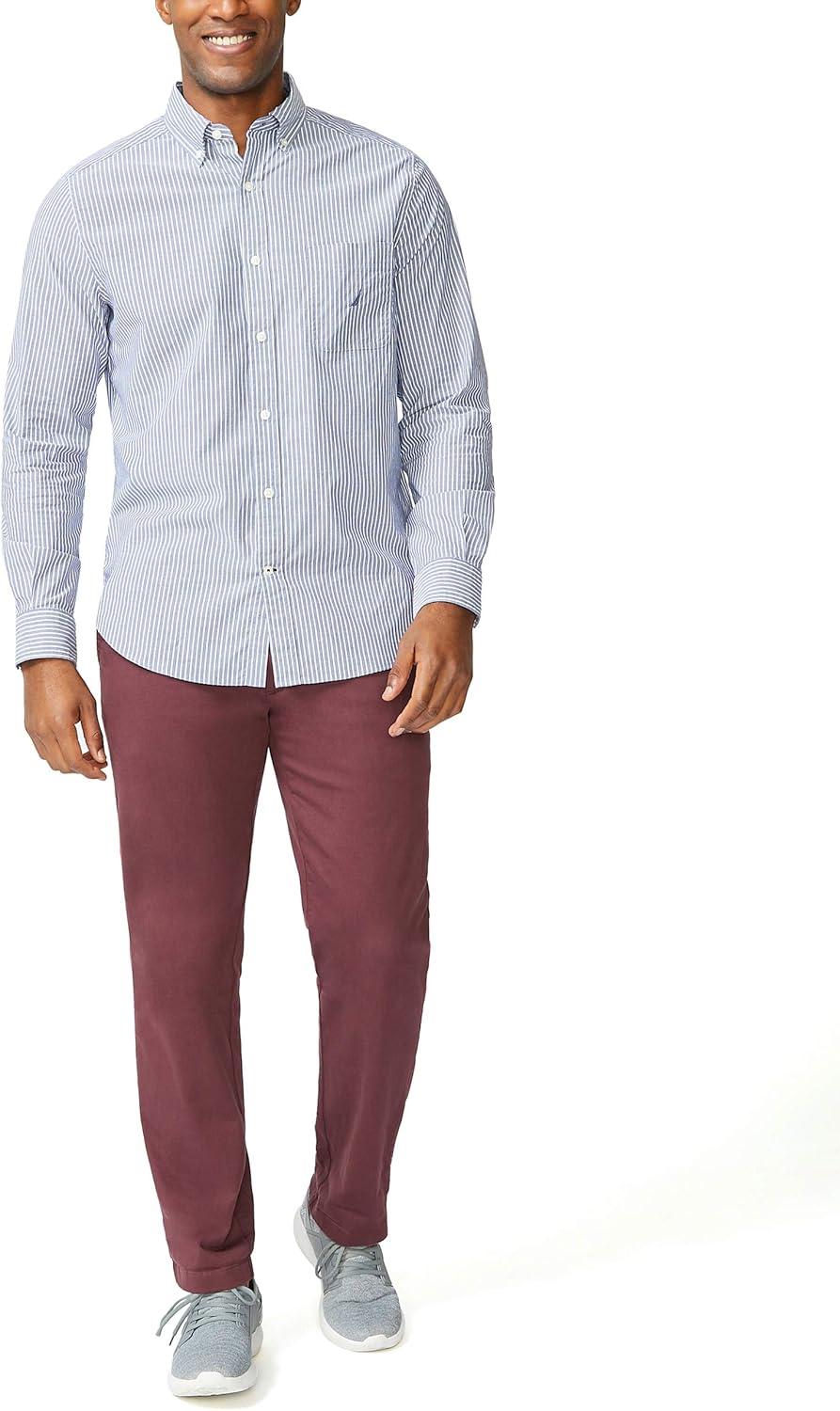 imageNautica Mens Classic Fit Stretch Solid Long Sleeve Button Down ShirtJ Navy