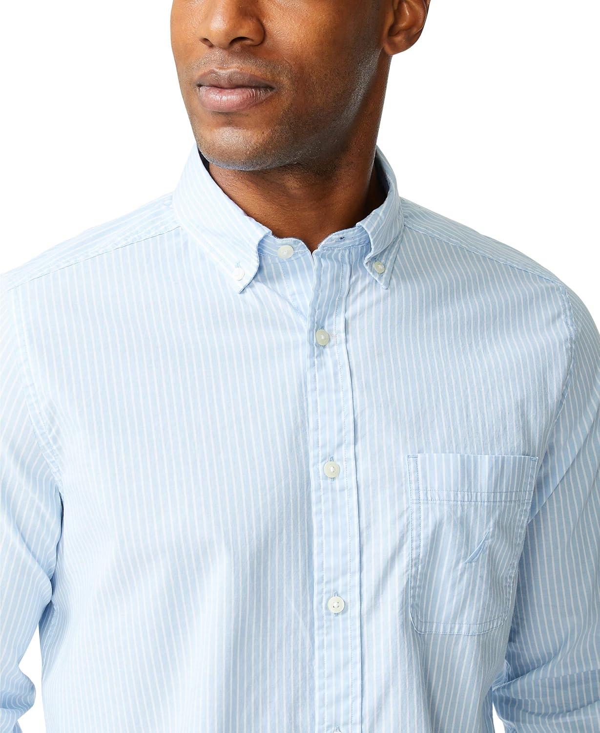 imageNautica Mens Classic Fit Stretch Solid Long Sleeve Button Down ShirtLight Haze