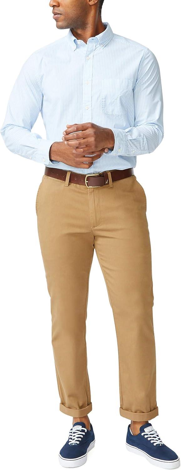 imageNautica Mens Classic Fit Stretch Solid Long Sleeve Button Down ShirtLight Haze
