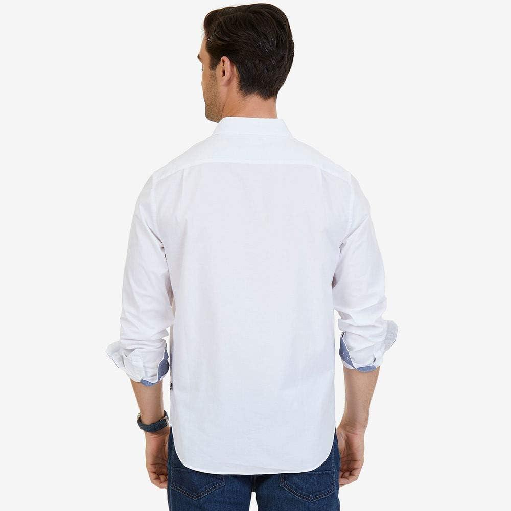 imageNautica Mens Classic Fit Stretch Solid Long Sleeve Button Down ShirtMarshmallow