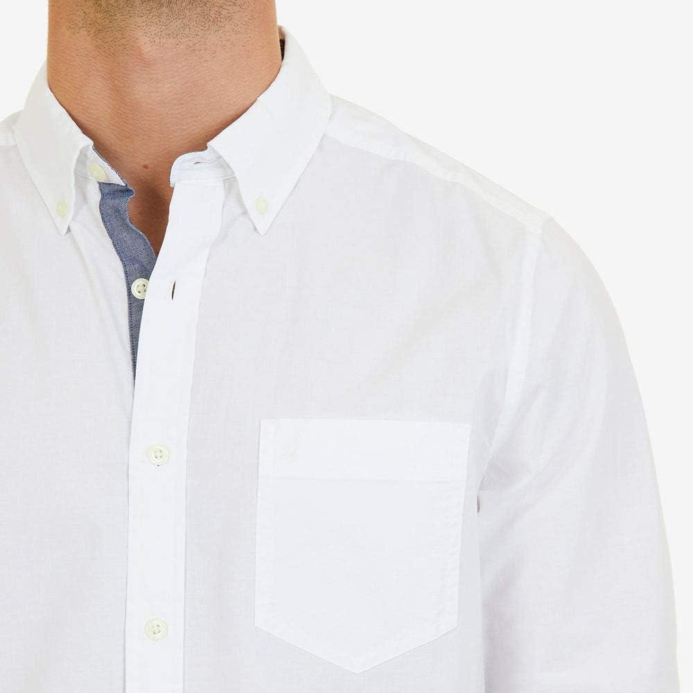 imageNautica Mens Classic Fit Stretch Solid Long Sleeve Button Down ShirtMarshmallow