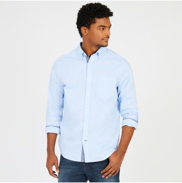 imageNautica Mens Classic Fit Stretch Solid Long Sleeve Button Down ShirtPowder Blue