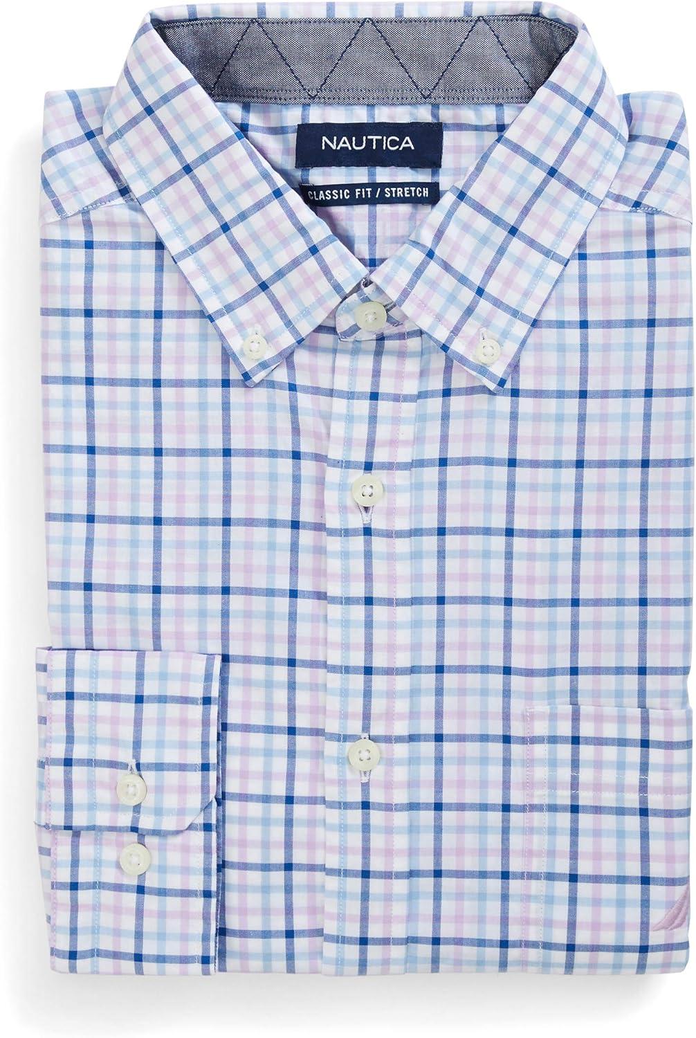 imageNautica Mens Classic Fit Stretch Solid Long Sleeve Button Down ShirtPurple