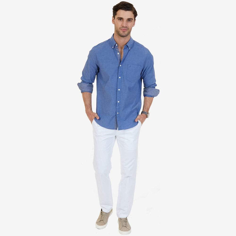 imageNautica Mens Classic Fit Stretch Solid Long Sleeve Button Down ShirtRivieria Blue