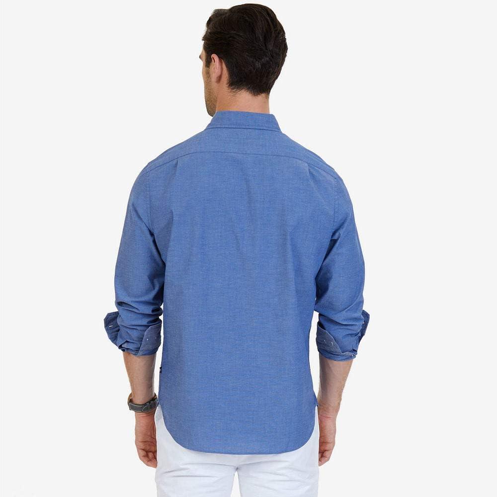 imageNautica Mens Classic Fit Stretch Solid Long Sleeve Button Down ShirtRivieria Blue