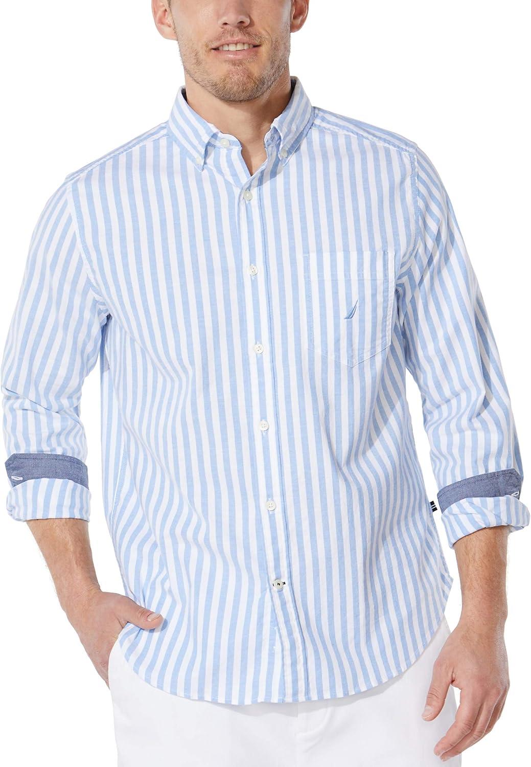 imageNautica Mens Classic Fit Stretch Solid Long Sleeve Button Down ShirtSky Blue