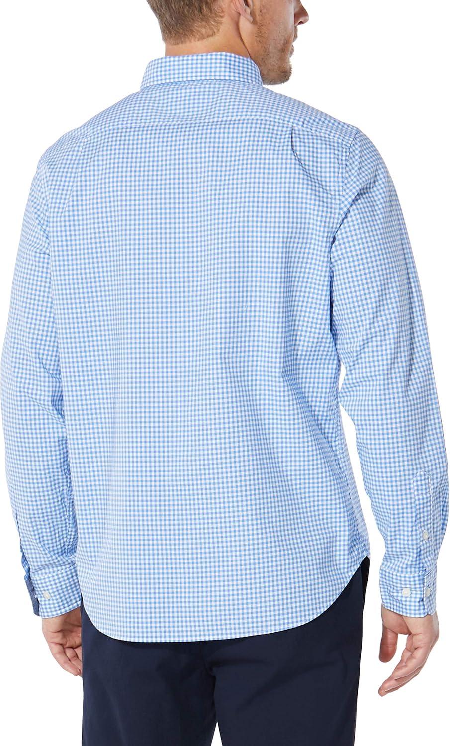 imageNautica Mens Classic Fit Stretch Solid Long Sleeve Button Down ShirtSoft Blue