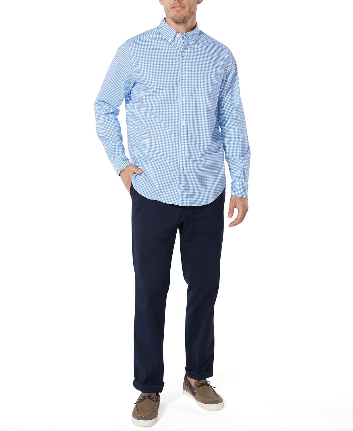 imageNautica Mens Classic Fit Stretch Solid Long Sleeve Button Down ShirtSoft Blue