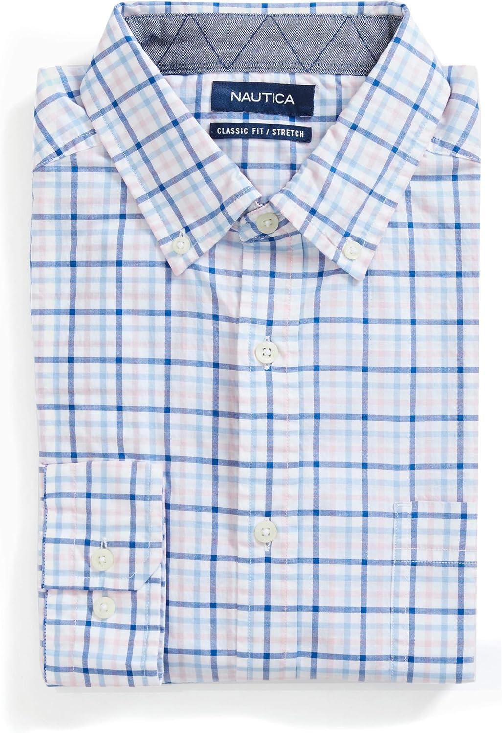 imageNautica Mens Classic Fit Stretch Solid Long Sleeve Button Down ShirtSoft Pink