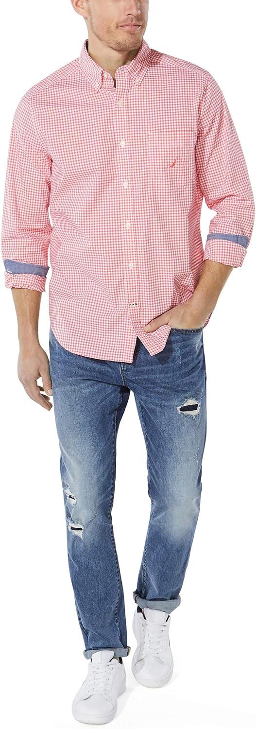 imageNautica Mens Classic Fit Stretch Solid Long Sleeve Button Down ShirtSpiced Coral