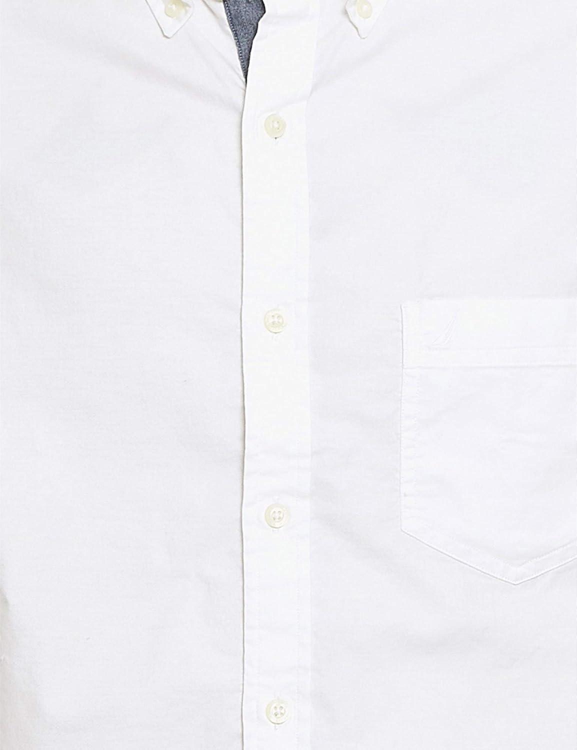 imageNautica Mens Classic Fit Stretch Solid Long Sleeve Button Down ShirtWhite
