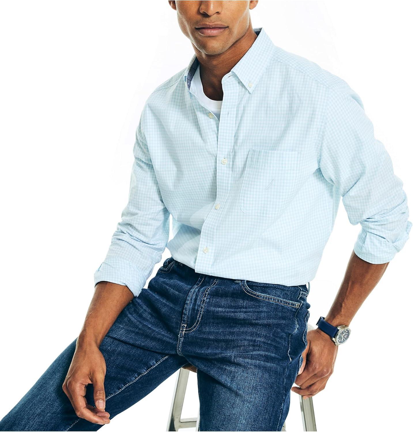 imageNautica Mens Gingham ShirtSoft Blue