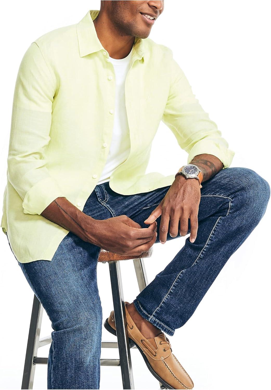 imageNautica Mens Nautica Sustainably Crafted Classic Fit Linen ShirtDaiquiri Green
