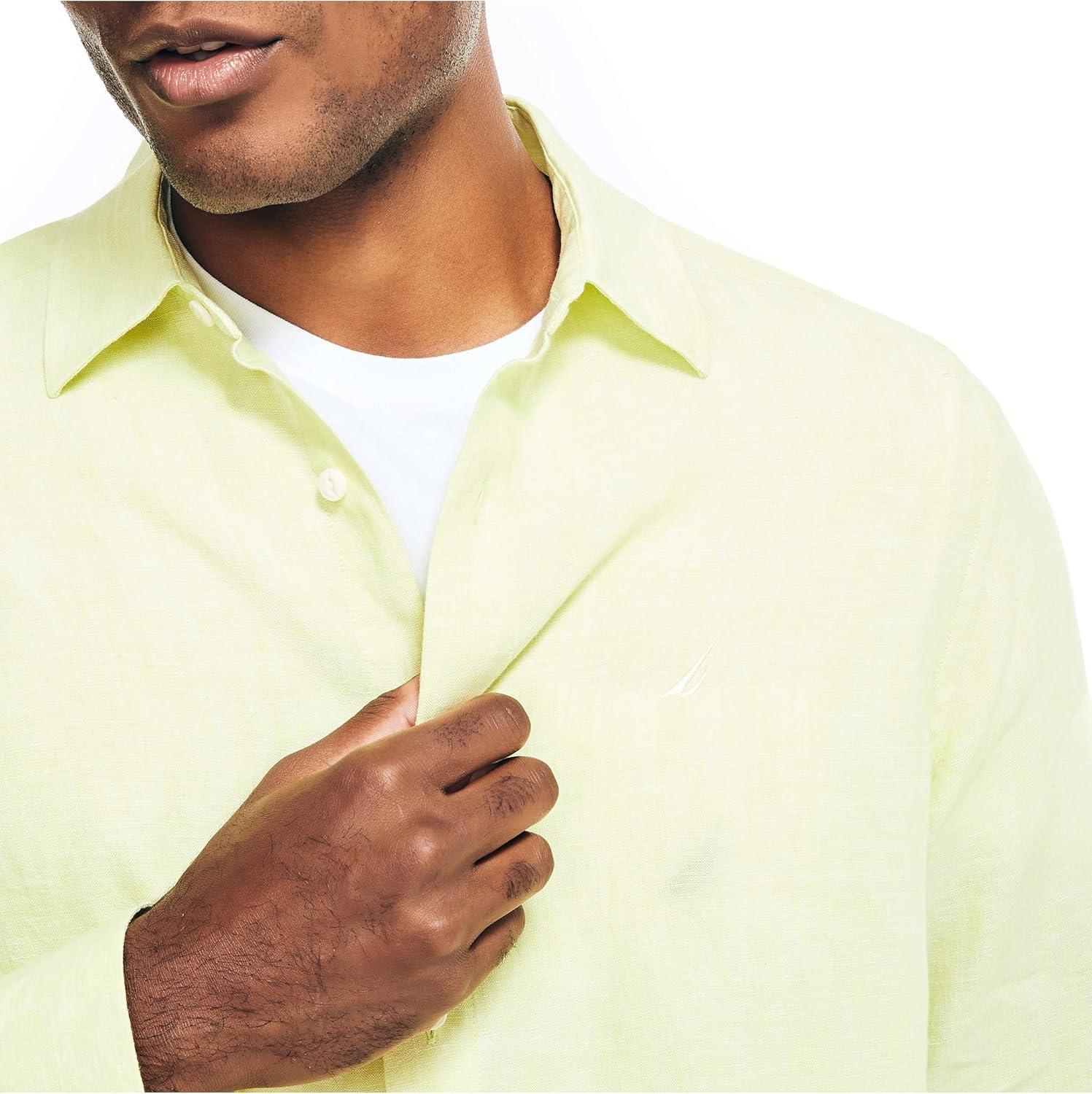 imageNautica Mens Nautica Sustainably Crafted Classic Fit Linen ShirtDaiquiri Green