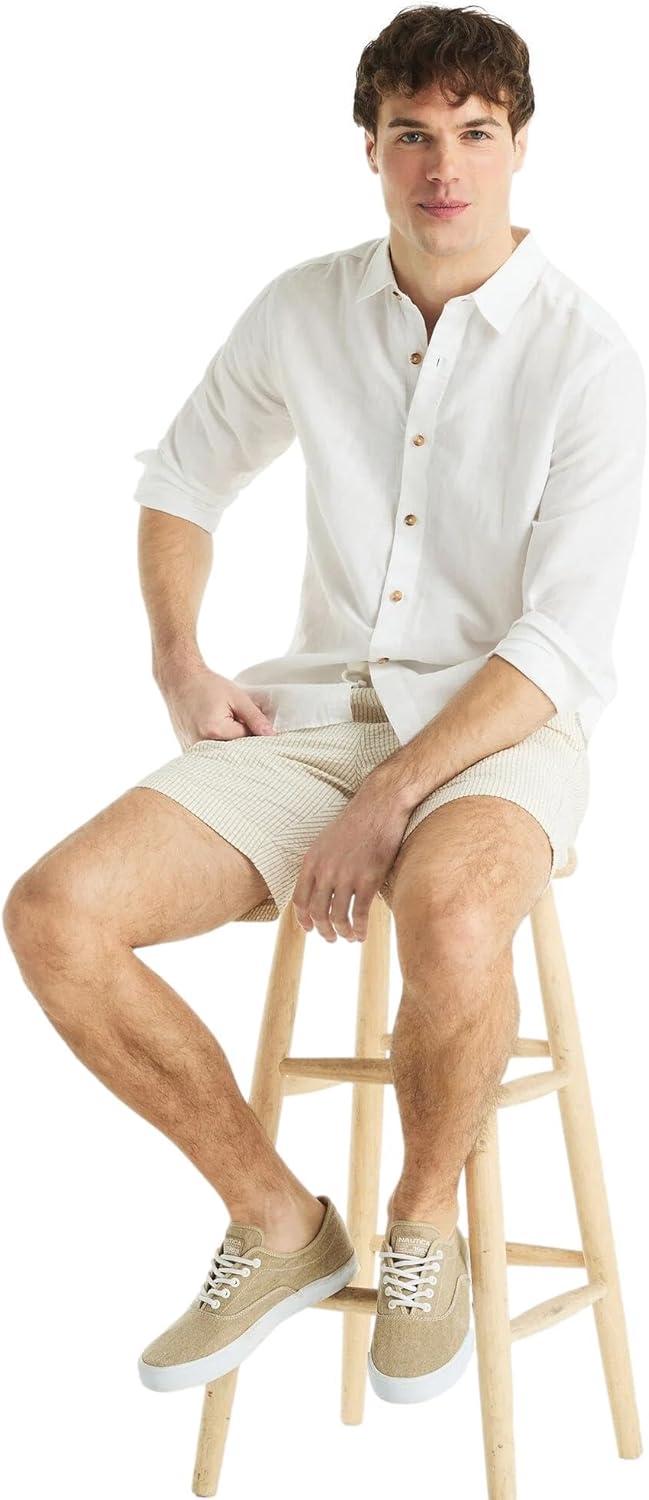 imageNautica Mens Nautica Sustainably Crafted Classic Fit Linen ShirtDeck Bright White