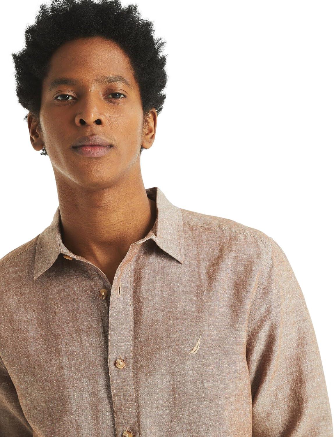 imageNautica Mens Nautica Sustainably Crafted Classic Fit Linen ShirtDeck Coconut Shell