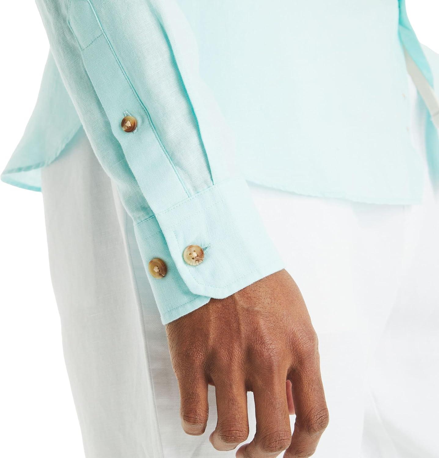 imageNautica Mens Nautica Sustainably Crafted Classic Fit Linen ShirtDeck Seawater Blue