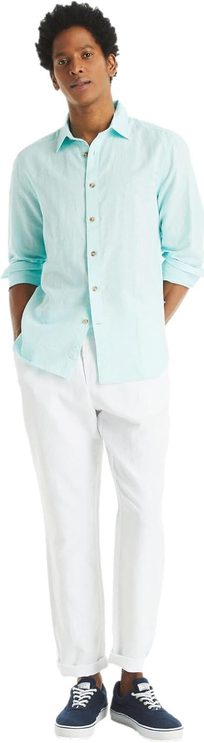 imageNautica Mens Nautica Sustainably Crafted Classic Fit Linen ShirtDeck Seawater Blue