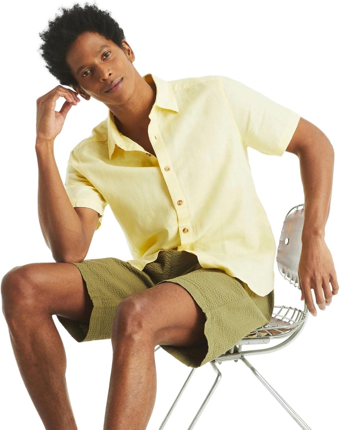 imageNautica Mens Nautica Sustainably Crafted Linen ShortSleeve ShirtCorn