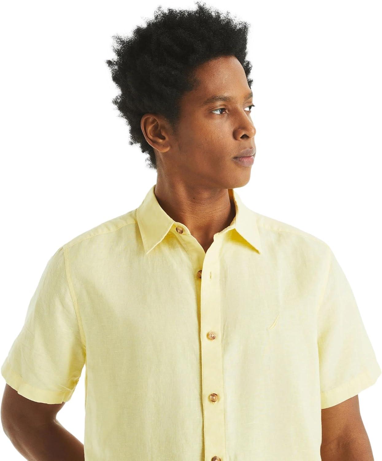 imageNautica Mens Nautica Sustainably Crafted Linen ShortSleeve ShirtCorn
