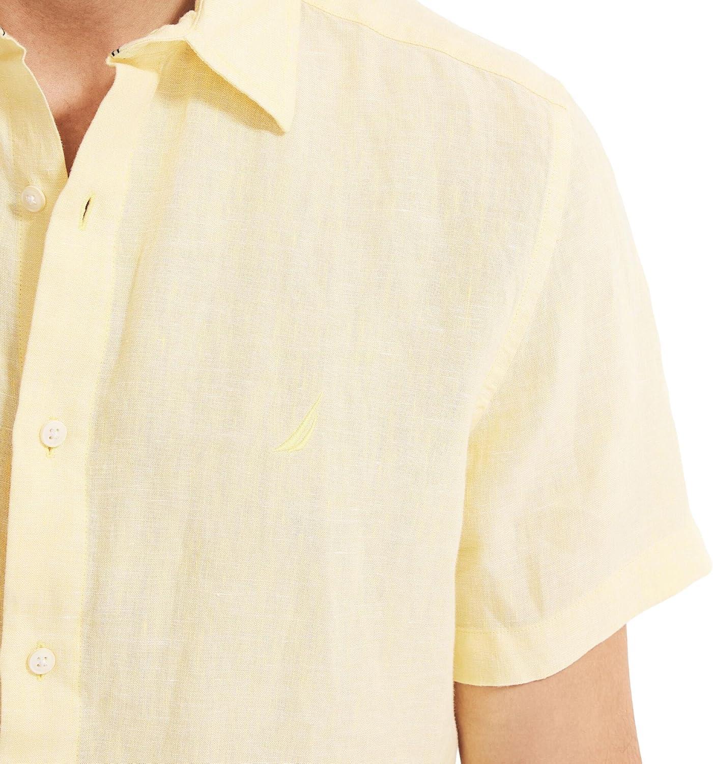 imageNautica Mens Nautica Sustainably Crafted Linen ShortSleeve ShirtCrimson Sunset