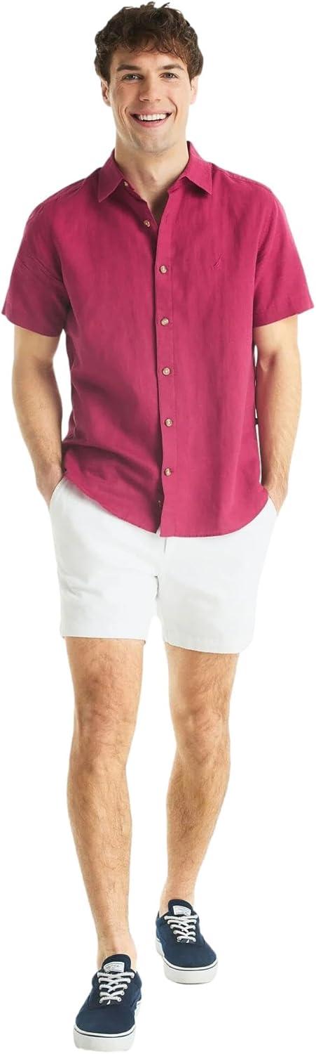imageNautica Mens Nautica Sustainably Crafted Linen ShortSleeve ShirtCrimson Sunset