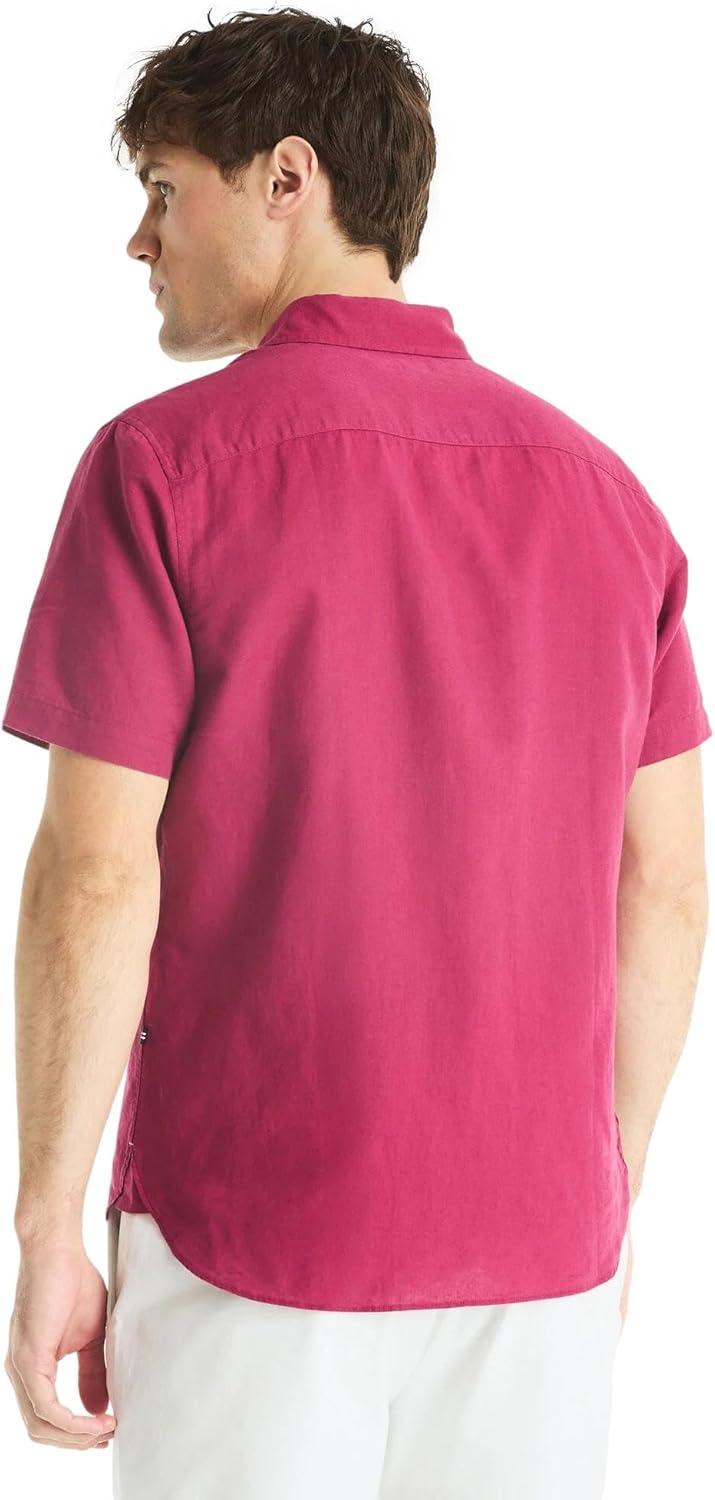 imageNautica Mens Nautica Sustainably Crafted Linen ShortSleeve ShirtCrimson Sunset