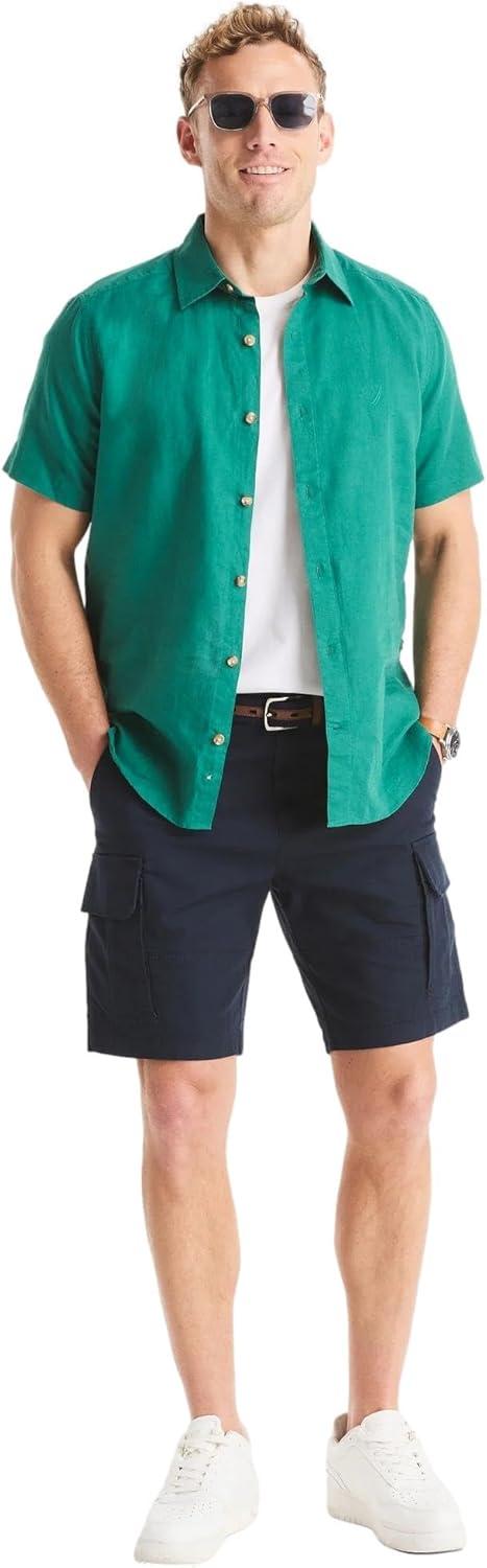 imageNautica Mens Nautica Sustainably Crafted Linen ShortSleeve ShirtGreen Leaf
