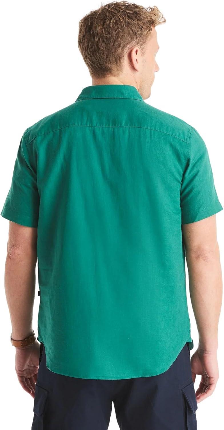 imageNautica Mens Nautica Sustainably Crafted Linen ShortSleeve ShirtGreen Leaf