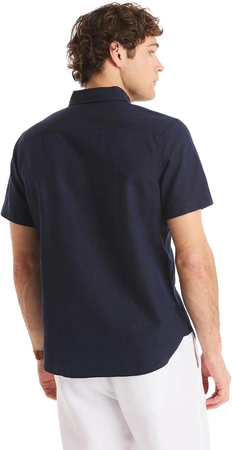 imageNautica Mens Nautica Sustainably Crafted Linen ShortSleeve ShirtNavy Seas